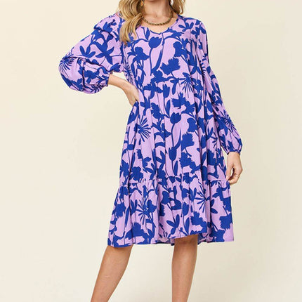 Double Take Full Size Printed Ruffle Hem Dress with Pocket - MimiStylez