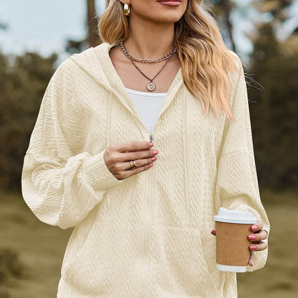 Drawstring Zip Up Dropped Shoulder Hoodie - MimiStylez
