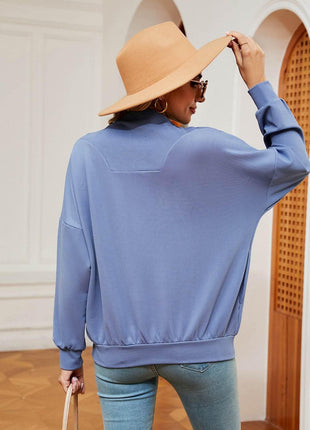 Half-Zip Dropped Shoulder Sweatshirt - MimiStylez