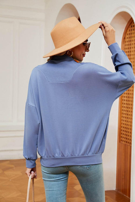 Half-Zip Dropped Shoulder Sweatshirt - MimiStylez