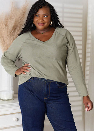 Culture Code Full Size V-Neck Long Sleeve T-Shirt - MimiStylez