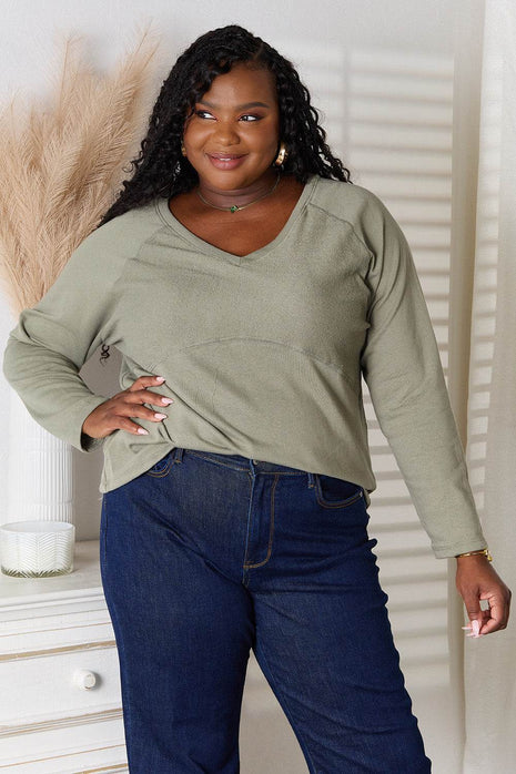 Culture Code Full Size V-Neck Long Sleeve T-Shirt - MimiStylez