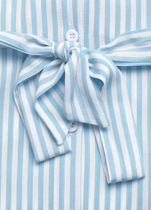 Striped Button-Down Midi Shirt Dress with Ruffle Sleeves - MimiStylez