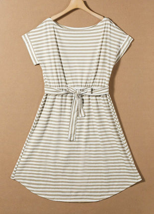 Tied Striped Cap Sleeve Dress - MimiStylez