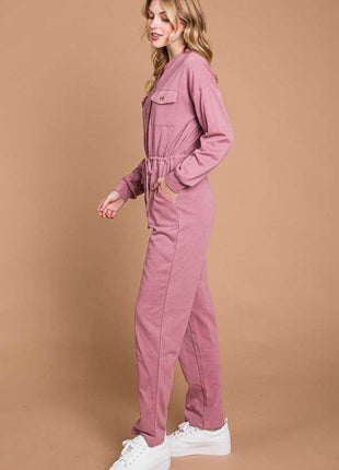 Culture Code Full Size Button Up Drawstring Waist Straight Jumpsuit - MimiStylez