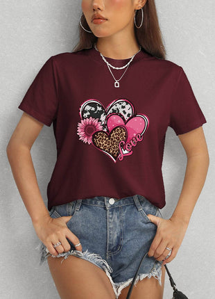 Heart Round Neck Short Sleeve T-Shirt - MimiStylez