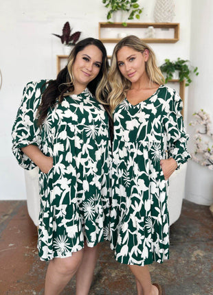 Double Take Full Size Printed Ruffle Hem Dress with Pocket - MimiStylez