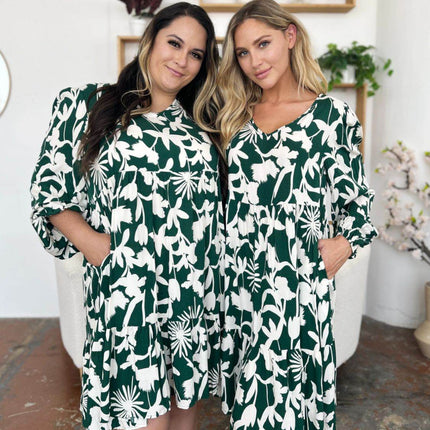 Double Take Full Size Printed Ruffle Hem Dress with Pocket - MimiStylez
