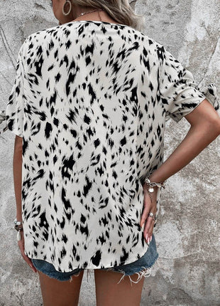 Tied Printed Boat Neck Blouse - MimiStylez