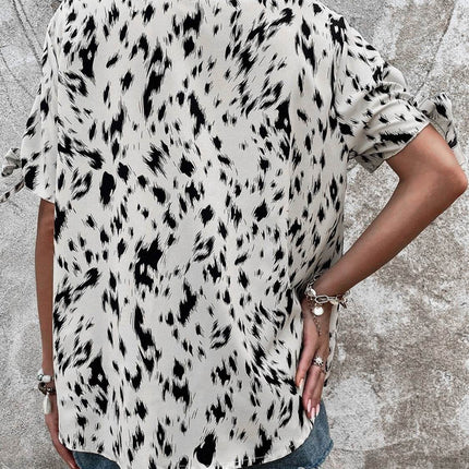 Tied Printed Boat Neck Blouse - MimiStylez