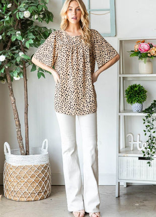 Heimish Full Size Animal Print Flutter Sleeve Blouse - MimiStylez