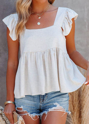 Full Size Ruffled Square Neck Cap Sleeve Blouse - MimiStylez