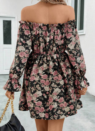 Floral Off-Shoulder Flounce Sleeve Dress - MimiStylez