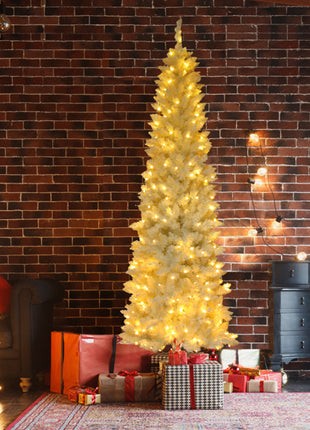 White 6.5ft, 250 Lights, Warm Color 8 Mode, 719 Branches, Pointed Pencil Christmas Tree