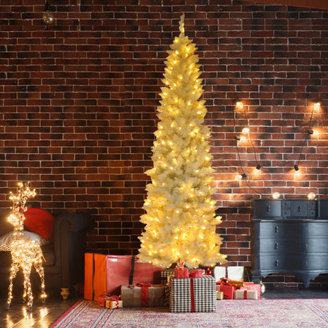 White 6.5ft, 250 Lights, Warm Color 8 Mode, 719 Branches, Pointed Pencil Christmas Tree