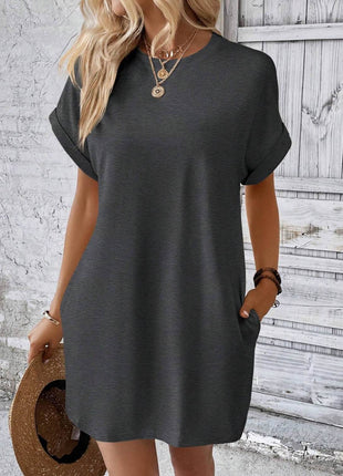 Round Neck Short Sleeve Mini Dress - MimiStylez
