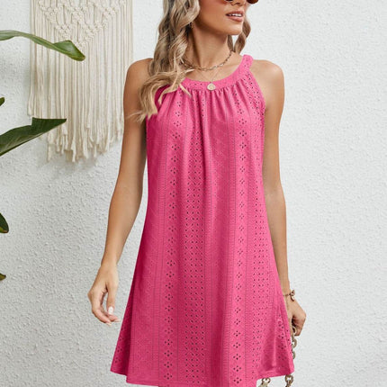 Eyelet Grecian Neck Mini Dress - MimiStylez
