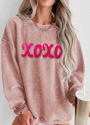XOXO Sequin Round Neck Dropped Shoulder Sweatshirt - MimiStylez