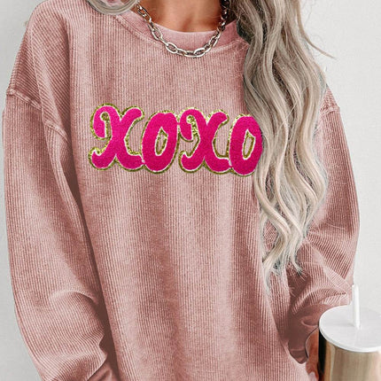 XOXO Sequin Round Neck Dropped Shoulder Sweatshirt - MimiStylez