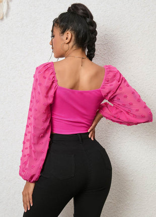 Swiss Dot Drawstring Cropped Blouse - MimiStylez