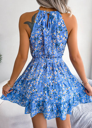 Tied Printed Grecian Neck Mini Dress - MimiStylez