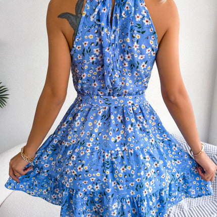 Tied Printed Grecian Neck Mini Dress - MimiStylez