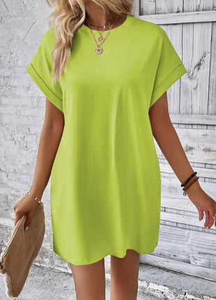 Round Neck Short Sleeve Mini Dress - MimiStylez