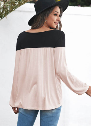 Contrast Balloon Sleeve Blouse - MimiStylez