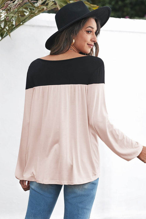 Contrast Balloon Sleeve Blouse - MimiStylez