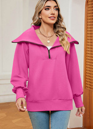 Half Zip Lantern Sleeve Sweatshirt - MimiStylez