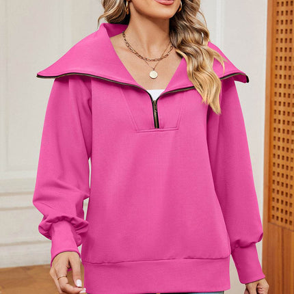 Half Zip Lantern Sleeve Sweatshirt - MimiStylez