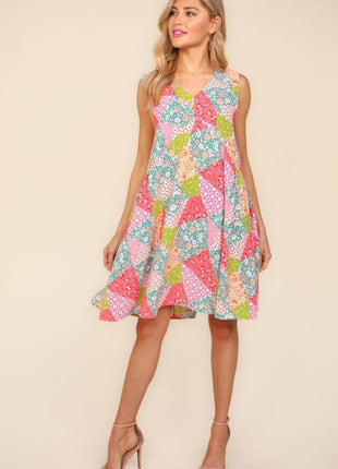 Haptics Full Size Babydoll Floral Patchwork Dress with Side Pockets - MimiStylez