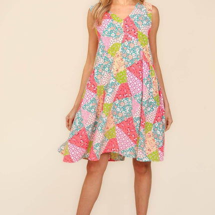 Haptics Full Size Babydoll Floral Patchwork Dress with Side Pockets - MimiStylez