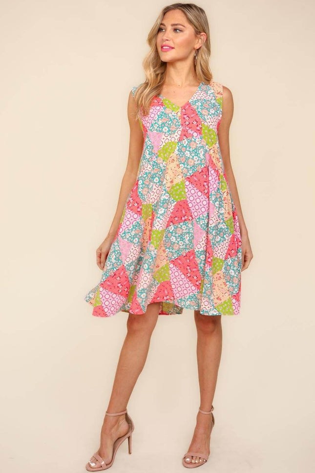 Haptics Full Size Babydoll Floral Patchwork Dress with Side Pockets - MimiStylez