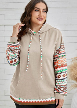 Plus Size Waffle-Knit Geometric Dropped Shoulder Hoodie - MimiStylez