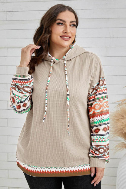 Plus Size Waffle-Knit Geometric Dropped Shoulder Hoodie - MimiStylez