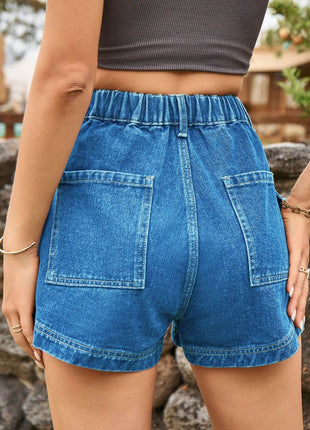 High Waist Denim Shorts with Pockets - MimiStylez