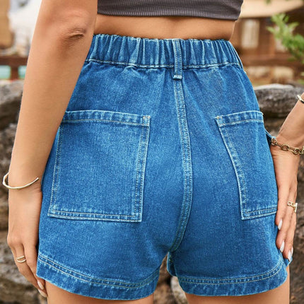 High Waist Denim Shorts with Pockets - MimiStylez