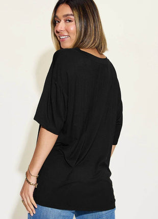 Basic Bae Full Size Bamboo V-Neck Drop Shoulder T-Shirt - MimiStylez