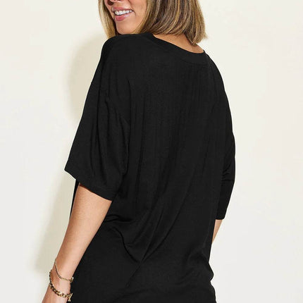 Basic Bae Full Size Bamboo V-Neck Drop Shoulder T-Shirt - MimiStylez