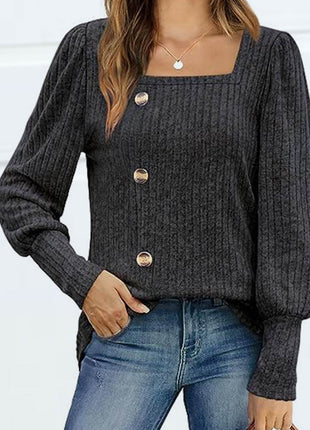 Decorative Button Square Neck Top - MimiStylez