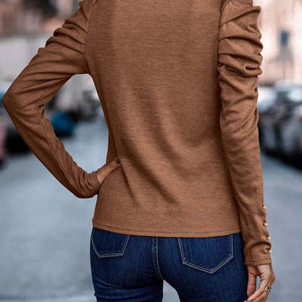 Decorative Button Puff Sleeve T-Shirt - MimiStylez