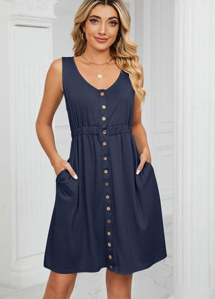 Buttoned Wide Strap Mini Dress - MimiStylez