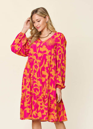 Double Take Full Size Printed Ruffle Hem Dress with Pocket - MimiStylez