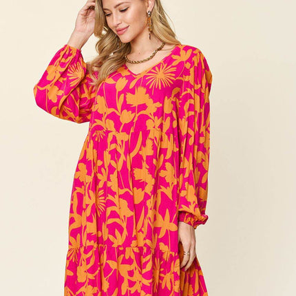 Double Take Full Size Printed Ruffle Hem Dress with Pocket - MimiStylez