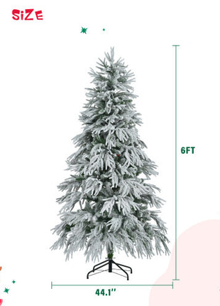 6FT Pre-Lit Spruce Snow Flocked Christmas Tree, Hinged Xmas Tree With 300 Multi-Color LED Lights, 8 Flashing Modes & 790 Snow Branch Tips
