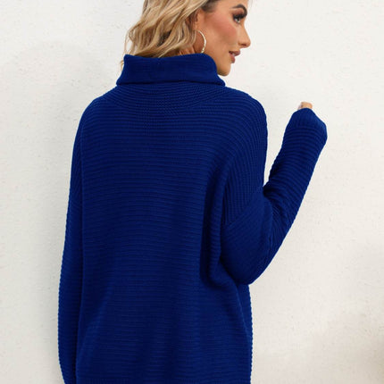 Slit Turtleneck Dropped Shoulder Sweater - MimiStylez