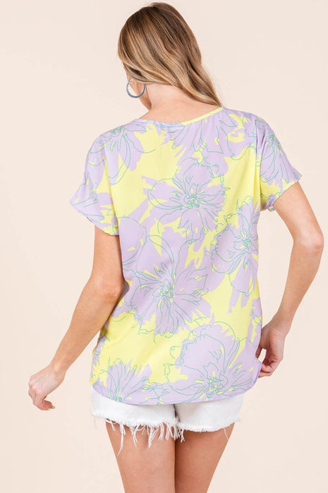BOMBOM Floral Short Sleeve T-Shirt - MimiStylez