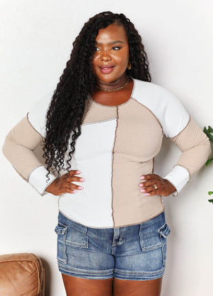 Double Take Color Block Exposed Seam Top - MimiStylez