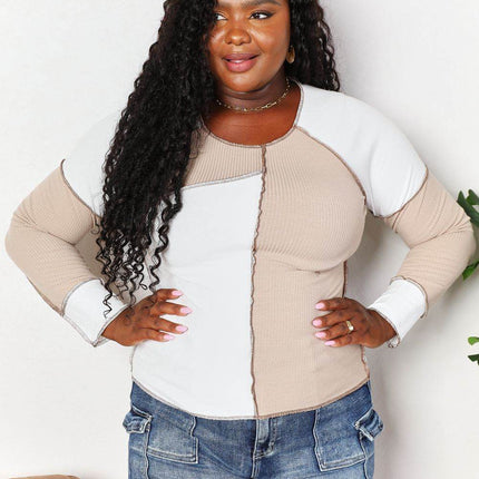 Double Take Color Block Exposed Seam Top - MimiStylez